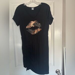 VENUS Black Dress with Lip Print